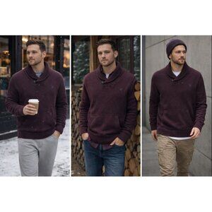 VTG AE Men Shawl Collar Sweater Maroon L Cabincore Streetwear Winter Classic